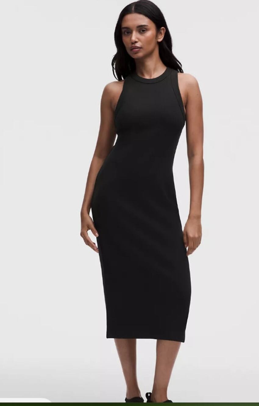 Lululemon All Aligned Ribbed Midi Dress Black Sleeveless Bodycon Size 6 NWOT